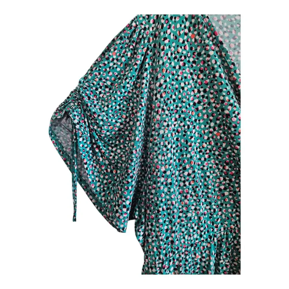 TORRID 6 Women's 30 Dress Midi V-Neck Green Pink Black Dots Faux Wrap Jersey